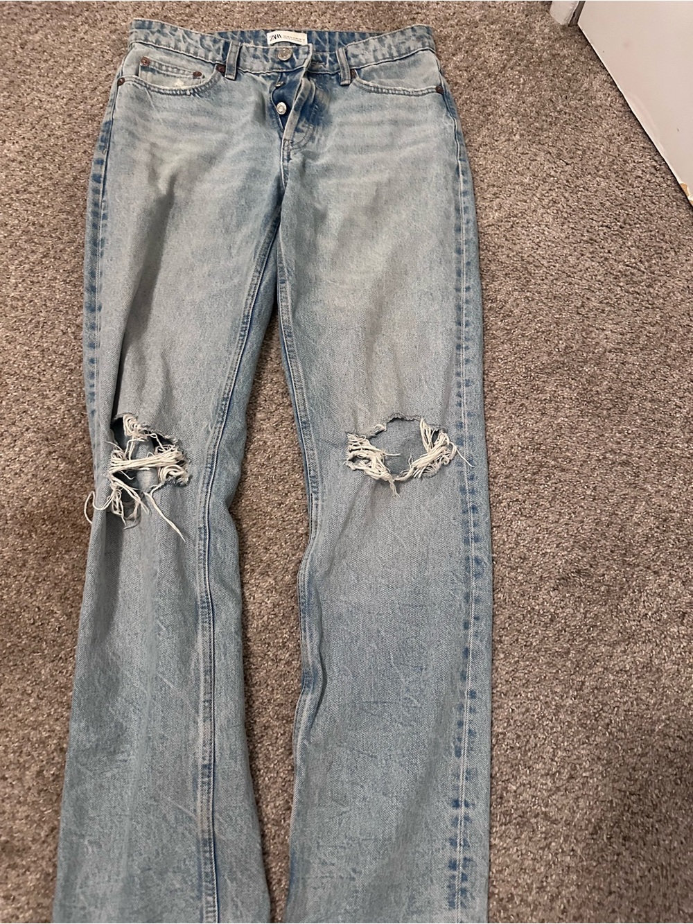 Zara Light Blue Distressed Flare Jeans